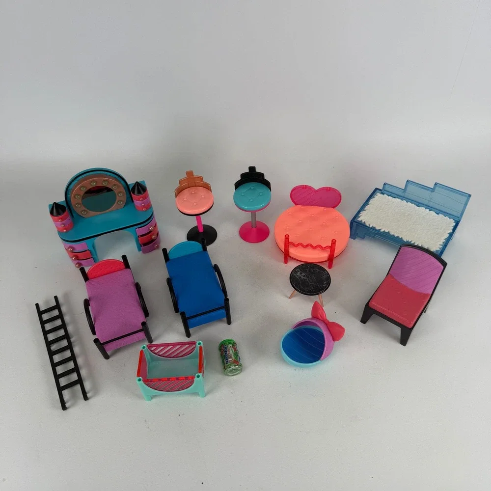 LOL Surprise Dollhouse Furniture Lot 11pc Vanity Beds Stools Accessories MGA